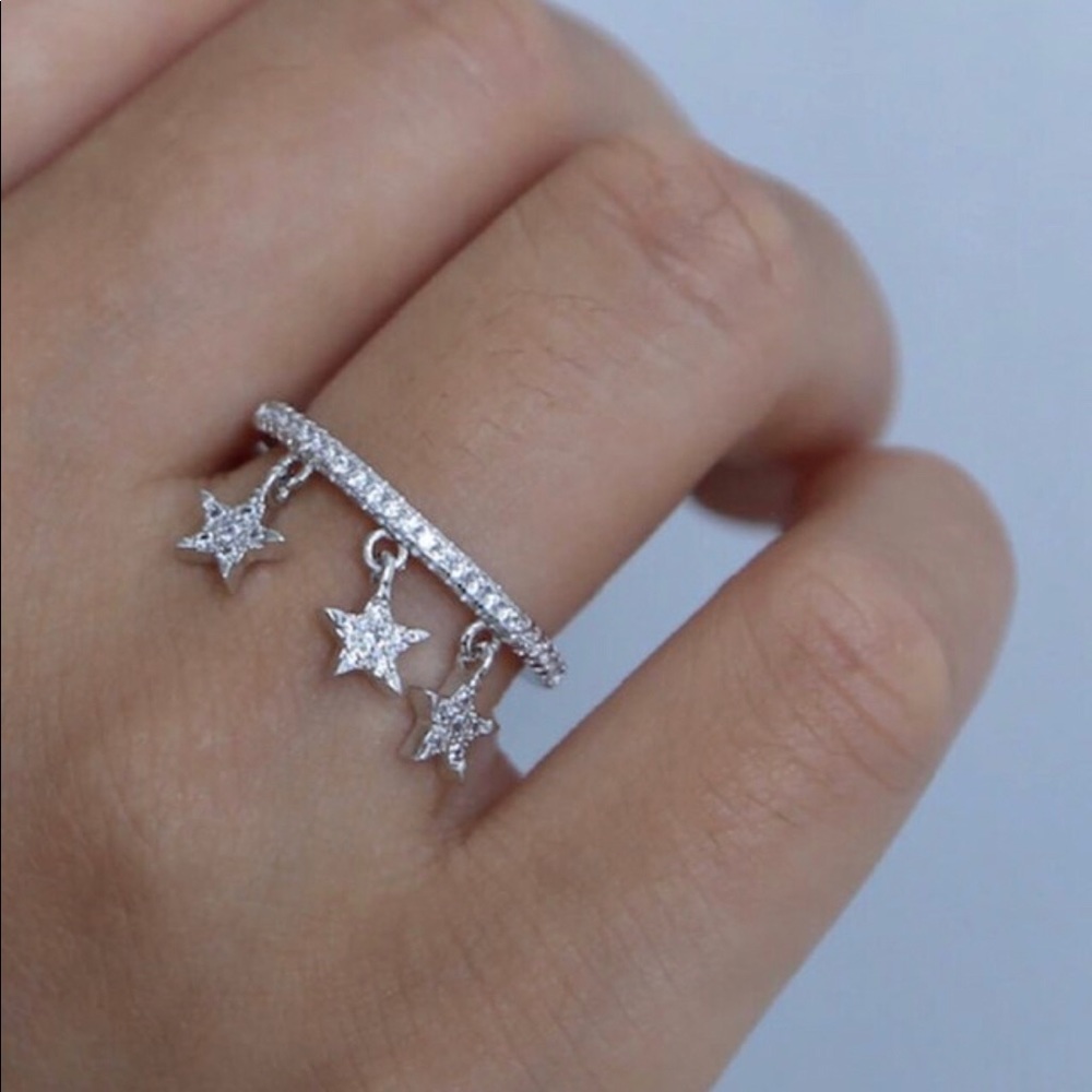 Star Trio Cubic Zirconia Sterling Silver Ring- sz 6 or 7